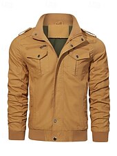 cheap Cargo Jackets-Men&#039;s Trucker Jacket Cargo Jacket Casual Jacket Vacation Daily Pocket Spring Fall Plain Fashion Classic Stand Collar Regular Black Khaki Army Green Jacket