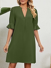 abordables Robe blanche-Femmes Mini Robe Robe trapèze Robe d&#039;été Occasionnel Quotidien Coupe régulière Uni Demi Manches Col en V Noir Blanche Bleu Ciel Vert Véronèse Été
