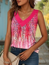 billige Blomstrete tanktop-Dame Camisole Tank Top Blomstret Grafisk Årgang Stilfull Fritid Ermeløs V-hals Vanlige topper Daglig Trykt mønster Gul Rød Blå Lilla Grønn Sommer Vår