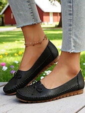 ieftine Pantofi Joși de Damă-Mocasini pliabili pentru femei – mocasini din piele moale cu tălpi flexibile pentru relaxare în grădină, lenevire pe verandă și purtare zilnică