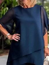 olcso Női blúz öltönyök-Női Elegáns Divat Utcai sikk Nadrág szettek Rövid ujjú Terített nyak Tömör szín Többrétegű Hétköznapi Napi Sötétkék Tavasz Normál