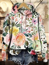 cheap Floral Tops-Women&#039;s Pullover Hoodie Sweatshirt Floral Graphic Elegant Warm Active Long Sleeve Hooded Regular Tops Street Dailywear Casual Print White Pink Purple Green Khaki Spring Fall Winter