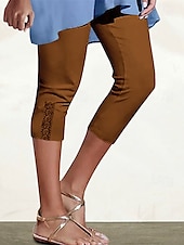 cheap Plain Leggings-Women&#039;s Capri Pants Leggings Fashion Casual Calf-Length Mid Waist Plain Elastic Waist Comfy Breathability Stretchy Vacation Street Daily Wear Light Yellow Wine Dark Brown Black Spring Fall Regular Fit