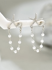 cheap Women&#039;s Earring-Women&#039;s Starfish Pearl Chain Drop Earrings – Beach-Inspired Summer Jewelry, Elegant Nautical Style for Parties, Vacations &amp; Daily Wear