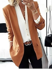 economico Blazer e Completi-Per donna Blazer Traspirante Confortevole Tasca Casual Semplice Lavoro Streetwear Abbigliamento quotidiano Aperto davanti Regolare Scollo a V Vestibilità regolare Manica Lunga Capispalla Rosa Marrone