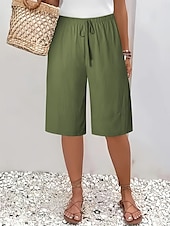 お買い得  ショーツ-女性用 チノパン バミューダショーツ 旅行度假风 ファッション ベーシック 膝丈 ハイウエスト 平織り ポケット 弾性ウエストバンド 快適 ソフト マイクロエラスティック アウトドア ストリート アーミーグリーン 海軍 ブラック ホワイト 夏 春 レギュラー