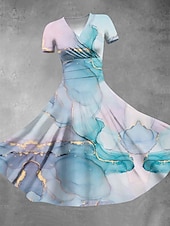 abordables Art &amp; Design Robes-Femmes Robe Midi Robe d&#039;été Robe ajustée et évasée Fête Occasionnel Quotidien Fête Coupe régulière Graphique Abstrait Manche Courte Col en V Rose Claire Bleu Vert Été