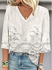 economico Top Floreali-Per donna Blusa Floreale Grafico Elegante Casual Spiaggia Manica 3/4 Scollo a V Top Regolari Quotidiano Ferie Uscire Stampato Bianco Rosa Blu Estate Primavera