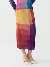 billige Grafiske skjørt-Dame الالتفاف Elegant Årgang Mote Fritid Midi Medium Midje Skjørt Gradert Rynket Elastisk Gul Sommer Polyester