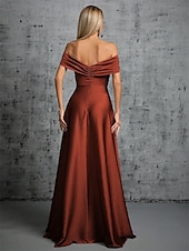 tanie niebieski-Suknie A-liniowe Quinceanera Elegancka Suknia Formalna Weselna do ziemi bez rękawów z odkrytymi ramionami z satyny z fałdami