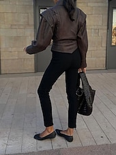 economico Giacche in finta pelle-Per donna Giacca in Ecopelle Caldo Confortevole Allacciato Tasca Moda All&#039;aperto Semplice All&#039;aperto Streetwear Uscire Regolare Collo ripiegato Vestibilità regolare Manica Lunga Capispalla Nero