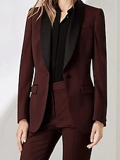 preiswerte Hosenanzüge für Mama-Grün Rot Zweiteiliger Hosenanzug Brautmutterkleid Elegant Revers Bodenlang Stretchstoff Lange Ärmel mit Einfarbig