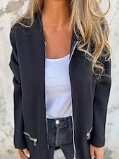 cheap Hoodie Jacket-Women&#039;s Casual Jacket Hoodie Jacket Breathable Comfortable Zipper Pocket Casual Plain Vacation Street Daily Wear Going out Zipper Regular Hooded Regular Fit Long Sleeve Outerwear Black Red Blue