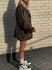 preiswerte Blazer &amp; Anzüge-Damen Blazer Warm Bequem Tasche Knöpfe Mode Modern Einfach Ausgehen Wochenende Einreihig Regulär Umlegekragen Normale Passform Langarm Oberbekleidung Schwarz Rote Braun Herbst Winter