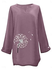 voordelige Overhemden-Dames Katoenen linnen overhemden Bloemig Basic Casual Lange mouw Overhemdkraag Normale tops Dagelijks Afdrukken Blozend Roze Marineblauw Fuchsia Groen Zomer Herfst