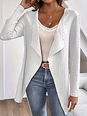 abordables Manteaux &amp; trenchs-Femmes Veste Décontractée Respirant Confortable Oversize Occasionnel Uni Vacances Rue Tenue quotidienne Sortir Ouvert devant Régulier Sans Col Coupe régulière manche longue Vêtements d&#039;extérieur Noir