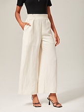 abordables Pantalons-Femmes Féminin Droit Longueur complète Taille haute Élégant Occasionnel Beige Été Automne Inter-saisons XS S M