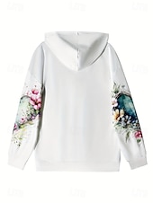 cheap Floral Tops-Women&#039;s Pullover Hoodie Sweatshirt Floral Graphic Elegant Warm Active Long Sleeve Hooded Regular Tops Street Dailywear Casual Print White Pink Purple Green Khaki Spring Fall Winter