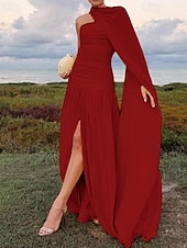 abordables JAUNE-Ligne A Robe de Soirée Élégant Robe Formel Mariage Longueur au sol Sans manches Épaules Dénudées Chiffon avec Froncé 2025