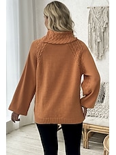 billiga Solida färger-Dam Tröja Elegant Ledigt Mjukt Ren färg Ribbad Polokrage Stickat Långärmad Vanliga toppar Sticka Utomhus Dagligen Helgen Orange Höst Vinter