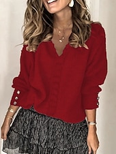 abordables Hauts en dentelle-Femmes Haut d&#039;épissage en dentelle Couleur Unie Élégant Occasionnel manche longue Col en V Hauts Réguliers Quotidien Dentelle Patchwork Noir Blanche Rose Claire Vin Gris Été Printemps