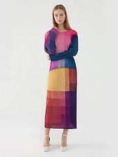 billige Grafiske skjørt-Dame الالتفاف Elegant Årgang Mote Fritid Midi Medium Midje Skjørt Gradert Rynket Elastisk Gul Sommer Polyester