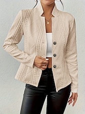 billige Blazere og dresser-Dame Blazer Pustende Bekvem Lomme Fritid عادي Kontor Gate Avslappet Dagligdagstøy Enkeltkneppet Normal Høy krage Normal Langermet Yttertøy Hvit Rosa Aprikos Sommer Vinter