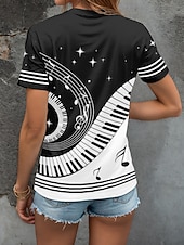abordables Camiseta a rayas y geométrica-Festival de Música Mujer Camiseta Estampado Graphic Geométrico Vintage Elegante Clásico Manga Corta Cuello Barco Escote Redondo Tops regulares Diario Fin de semana Negro y blanco Blanco / Negro