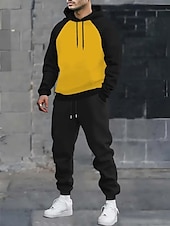 olcso Férfi 3D pulóver szett-Férfi Színes 2db 3D pulóver készletek Tracksuit Kapucnis pulóver Hosszú ujj Hosszú nadrág Kapucni Alkalmi Napi Sportruházat 3D nyomtatás Színes Tavasz Ősz Tél Sötétszürke Szürke Sárga