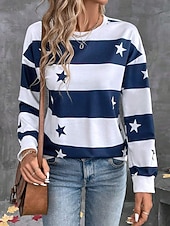 abordables Hauts Rayés et Géométriques-Femmes Sweatshirt Pull Graphique Rayé ancien Mode Occasionnel manche longue Col ras du cou Hauts Réguliers Rue Tenue Quotidienne Occasionnel Imprimé Noir Bleu Vert Kaki Printemps Automne Hiver