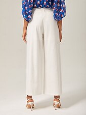 economico Pantaloni-pantaloni a gamba larga in lino traspirante bianco sporco