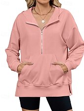 abordables Sweatshirts et Hoodies Texturés-Femmes Sweat à capuche Uni Streetwear Occasionnel Confortable manche longue À capuche Hauts Réguliers Rue Fête Sortir Poche Avant Quart de zip Noir Rose Claire Bleu Kaki Gris Automne