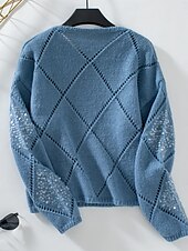 economico Colori solidi-Per donna Felpa Casual Morbido Colore Puro A Coste Girocollo Lavorato a maglia Manica Lunga Top Regolari Maglia All&#039;aperto Quotidiano Weekend Rosa Blu Autunno