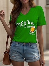 ieftine Umor &amp; Citate tricou-Oktoberfest Pentru femei Tricou Grafic Scrisă Epocă Stilat Clasic Manșon scurt În V Topuri obișnuite Zilnic Imprimeu Negru Alb Galben Roz Îmbujorat Roșu-aprins Vară Primăvară