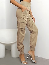 levne dámské cargo kalhoty-Dámské Kargo kalhoty Běžec Kalhoty Módní Šik ven Plná délka Přírodní Jednobarevné Kapsy Pohodlné Lehce elastické Sporty a outdoor Denní nošení Tmavěhnědá Tmavě červená Černá Armádní zelená Léto Jaro