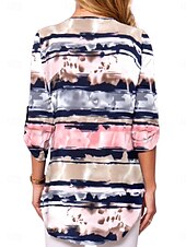 billige Blomstrete topper-Dame Bluse Blomstret Grafisk Geometrisk Stilfull Fritid Langermet V-hals Vanlige topper Daglig Glidelås Trykt mønster Svart Hvit Rosa Marineblå Blå Sommer Vår Høst