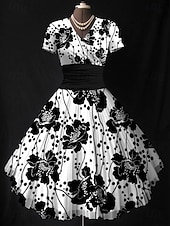 preiswerte Blumenkleider-Damen Midikleid Sommerkleid Figurbetontes Kleid Urlaub Party Lässig Hochzeit Party Hochzeitsgast Normale Passform Blumen Grafik Kurzarm V Ausschnitt Schwarz Rosa Grün Beige Sommer