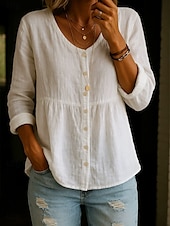voordelige Overhemden-Dames Overhemd Effen Kleur Effen Stijlvol Casual Lange mouw Overhemdkraag Normale tops Dagelijks Knop Gesmokt Wit Geel Blozend Roze Groen Zomer Lente