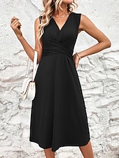 abordables Robe blanche-Femmes Robe Midi Robe trapèze Robe d&#039;été Occasionnel Quotidien Coupe régulière Uni Sans manches Col en V Noir Vin Gris Été