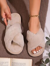 baratos Chinelos de mulher-chinelos femininos com tiras cruzadas e felpudas – chinelos macios e felpudos para ambientes internos, para quarto, spa em casa e noites aconchegantes