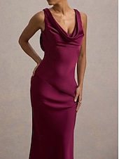 abordables Robe de cocktail-Femmes Robe Longue Maxi Robe Robe de Cocktail Mode Moderne Soirée Fête du thé Mince Uni Sans manches Col en V Vert Rose rouge Été
