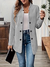 billiga Blazers och kostymer-Dam Kavaj Bekväm Andningsfunktion Knappar Ledigt Slät Kontor Gata Ledigt Dagliga kläder Enkelknäppt Normal Hög krage Normal Långärmad Ytterkläder Svart Vit Rodnande Rosa Sommar Höst