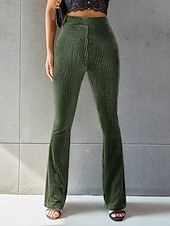 cheap Women's Flare Pants-Women's Corduroy Pants Bell Bottom Fashion Streetwear Full Length Natural Plain Elastic Waist Outdoor Comfortable Outdoor Street Weekend claret Deep Green Apricot Grey Fall Regular Fit