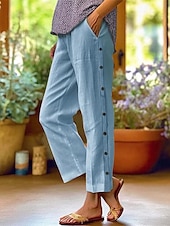 abordables Pantalon uni en coton et lin-Femmes Pantalon en coton et lin Pantacourt Mode Occasionnel Longueur cheville Taille Moyenne Uni Taille Élastique Respirant Confortable Rue Tenue quotidienne Sortir Noir Blanche bleu marine Bleu Ciel