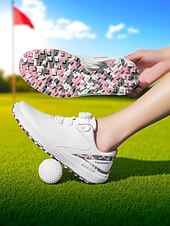 abordables Zapatos de Golf para Mujeres-Zapatos de golf ligeros para mujer: zapatillas deportivas modernas con detalles en rosa para la práctica diaria del golf y actividades al aire libre en verano.