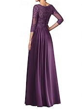 economico Lunghezza del pavimento-Abito da sposa a trapezio, elegante, con scollo a giro, lunghezza al pavimento, maniche a 3/4, con pieghe, tinta unita, 2025