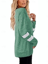 billiga Randig och geometrisk t-shirt-Dam T-shirt Randig Mode Stylish Modern Långärmad V-hals Vanliga toppar Dagligen Helgen Mönster Svart Blå Grön Kaki Sommar