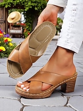 abordables Sandalias Informales-Sandalias de tacón grueso con tiras cruzadas para mujer: sandalias estilo mule vintage de verano para fiestas en el jardín, vacaciones y eventos diurnos.
