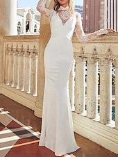 ieftine rochii de mireasa casual-Rochii de mireasă casual din crep elastic, tip sirenă/trompetă, cu pelerină detașabilă, decolteu în V, mânecă lungă, lungime până la podea, cu aplicații, 2025