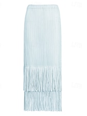 abordables Jupes unies-Femmes Ample Élégant ancien Mode Midi Taille Moyenne Jupes Frange à pompons Froncé Élastique Vacances Quotidien Aqua bleu Noir Vert Claire Rose Claire Été Polyester